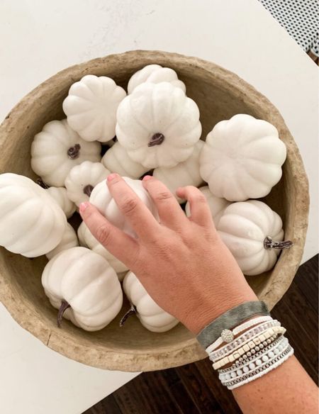 Loving this cute magnetic bracelet for fall! I love that it gives you the layered jewelry look without having to put much thought or effort into it! The perfect neutral accessory for the fall months! I also can’t get enough of these faux mini white pumpkins in this paper mache bowl that looks like it’s ceramic! So cute for fall decorating! 

Halloween decor, white pumpkins, Amazon home decor, cute fall accessories

#LTKstyletip #LTKunder50 #LTKunder100  #ltkhome #ltksalealert #ltkworkwear

#LTKSeasonal #LTKwedding #LTKfit