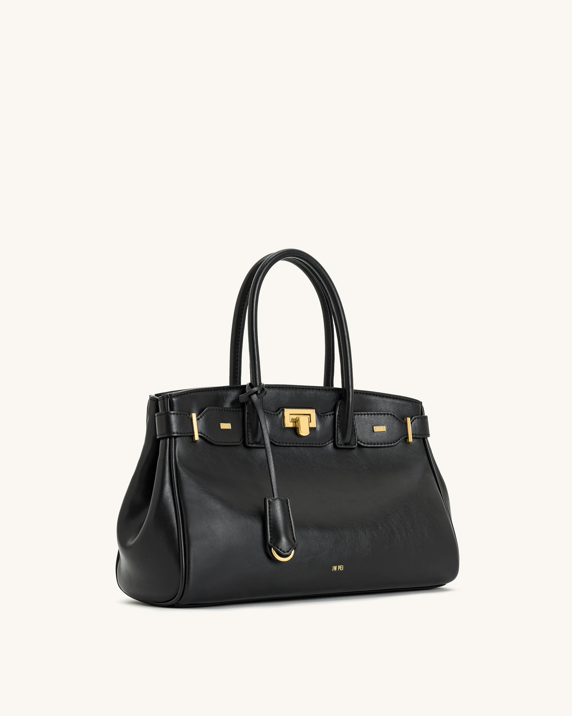 Ziva Metal Lock Decoration Tote Bag - Black | JW PEI US