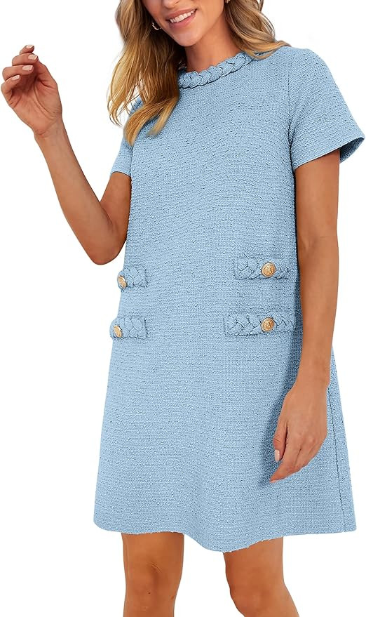 PRETTYGARDEN Women's Summer Tweed Short Dress Crewneck Short Sleeve A Line Mini Casual Elegant Cu... | Amazon (US)