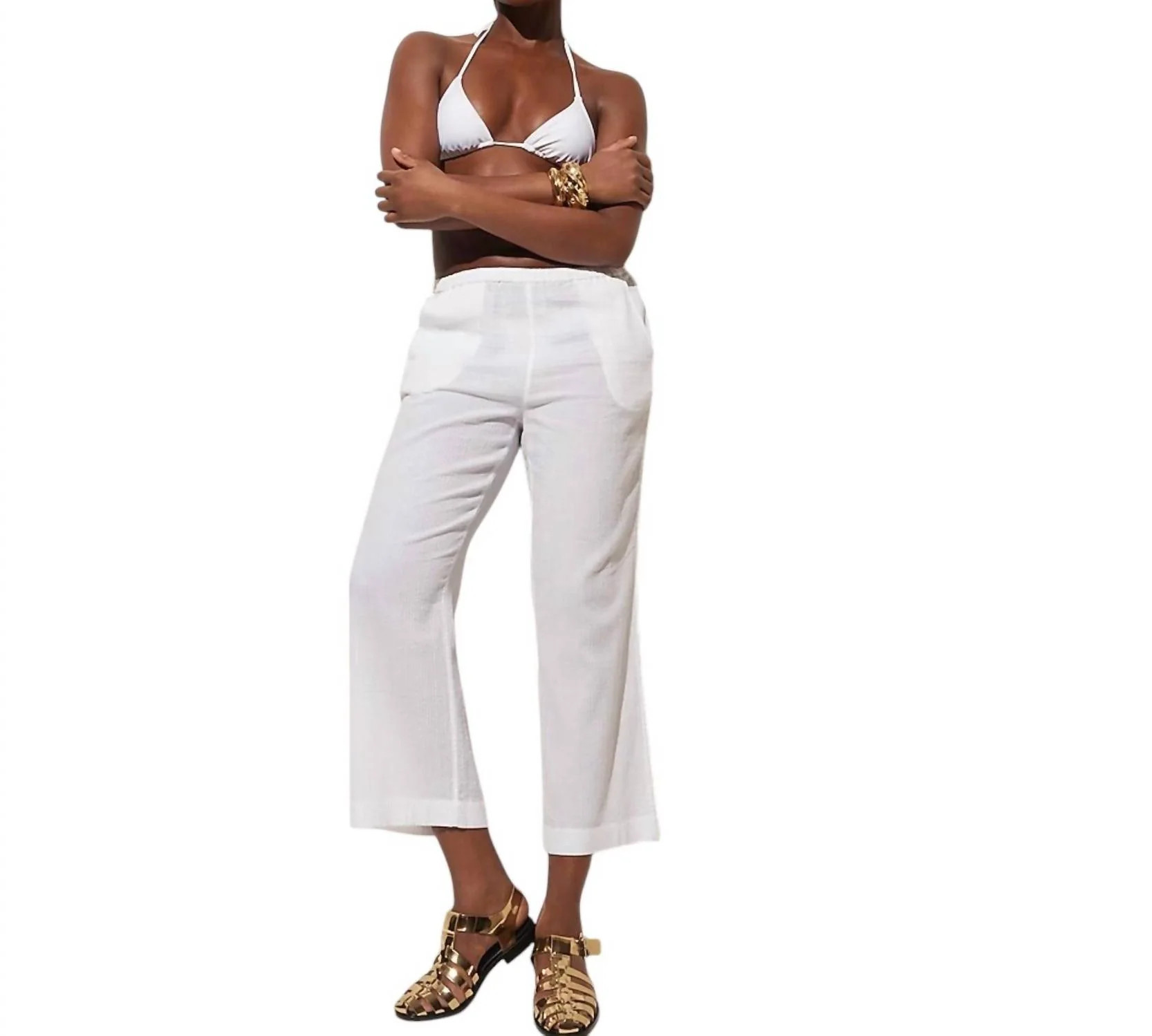 Relaxed Beach Pant In Airy Gauze In White | Shop Simon