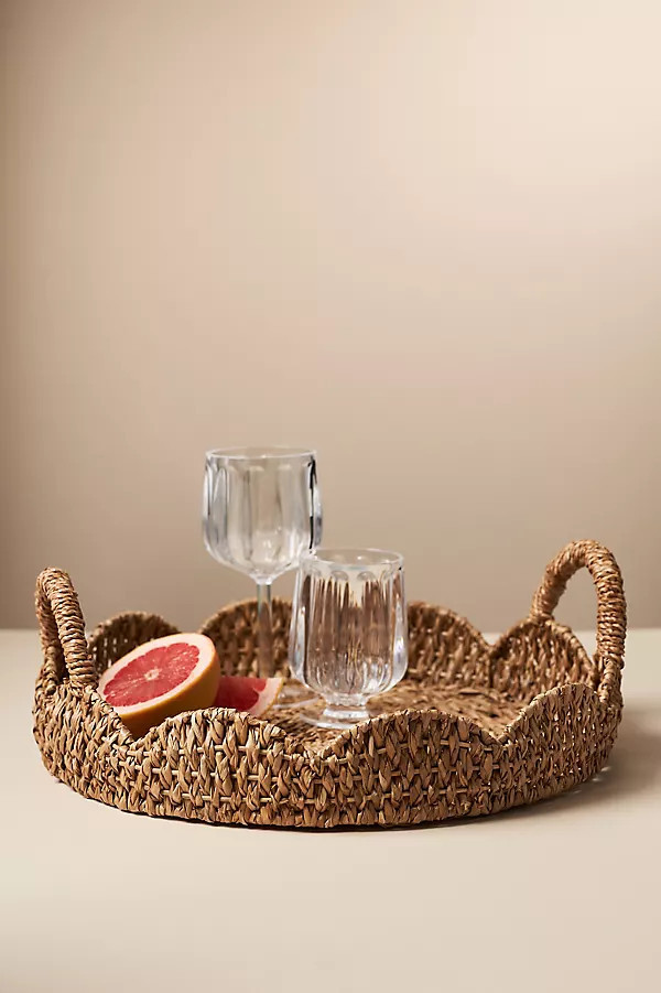 Scalloped Braided Rattan Handle Tray | Anthropologie (US)