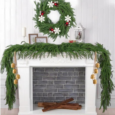 2 Pcs 9 Ft Artificial Norfolk Pine Garlands, Real Touch Winter Pine Garland, Green Artificial Greenery Garland For Table, Wall, Indoor, Outdoor Christ | Wayfair North America