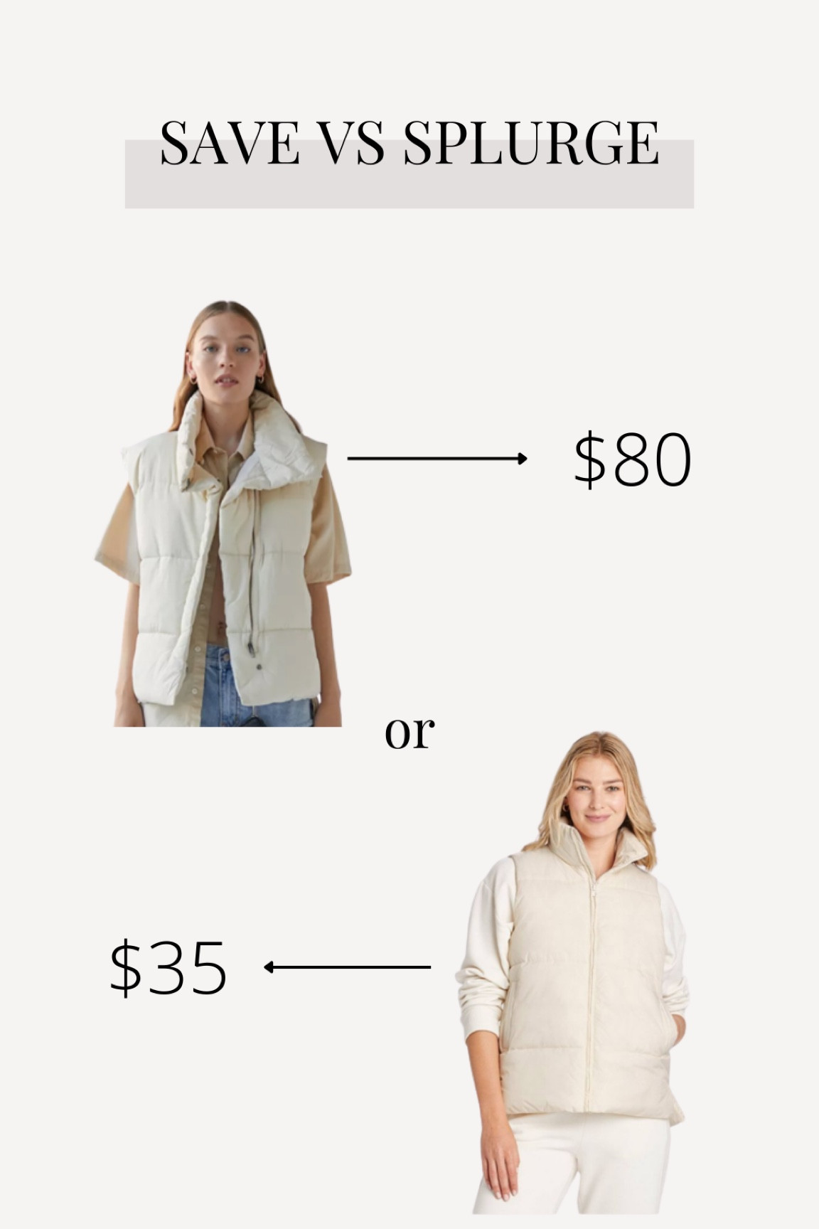 SAVE vs SPLURGE // Oversized Puffer Vest Edition! Both are great options and will give you the same look! 

#LTKSeasonal #LTKstyletip #LTKunder100