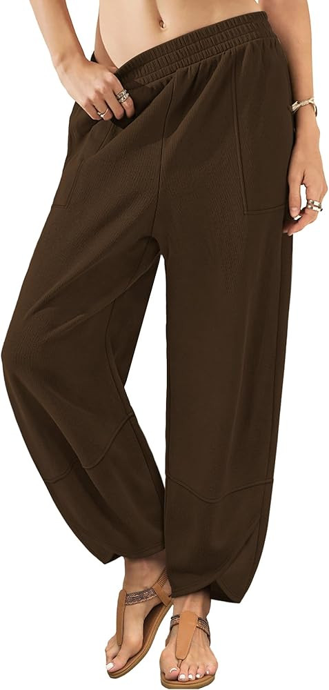 XIEERDUO Womens Wide Leg Pants Baggy Harem Elastic Waist Palazzo Lounge Sweatpants with Pockets 2... | Amazon (US)