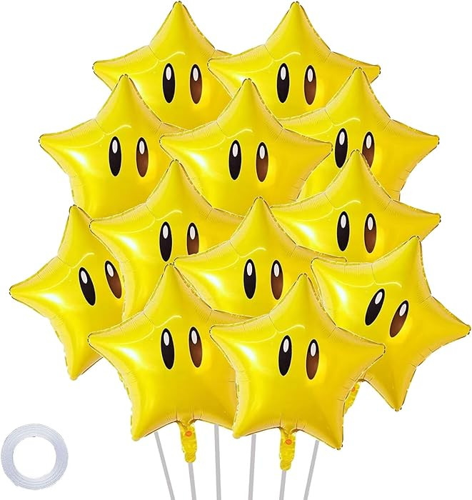 12PCS Star Foil Balloons Super Gold Coin Balloon Yellow Star Balloons for Video Game Themed Birth... | Amazon (US)
