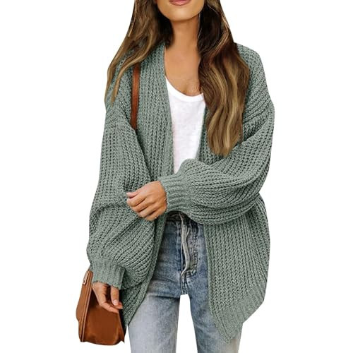 Chunky Cardigans for Women Trendy Open Front Fall Knit Cardigan Sweaters Lantern Long Sleeve Cozy Sweater Coats Autumn Crochet Oversized Cardigan Cute Slouchy Lightweight Oversize Cardigans | Amazon (US)