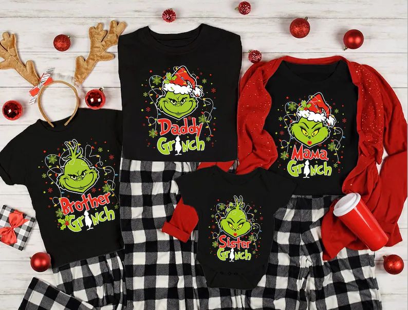 Family Matching Grinch Shirt Personalized Christmas T-shirt - Etsy | Etsy (US)