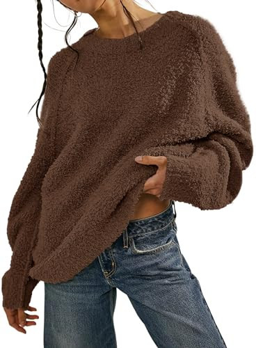 Women's Scoope Neck Fall Sweaters Oversized Long Raglan Sleeve Spilt Hem Casual Pullover Sweater Tops 6108 Dark Coffee S | Amazon (US)