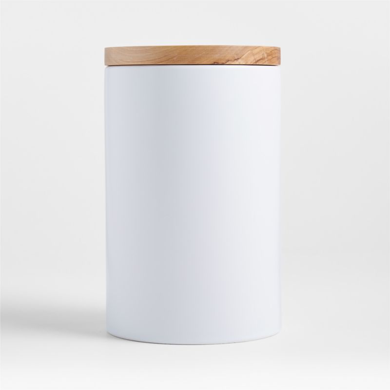 Large Olivewood and Matte Ceramic Canister + Reviews | Crate & Barrel | Crate & Barrel