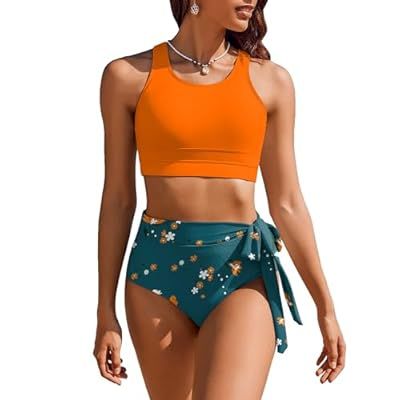 AI'MAGE Women's High Waisted Bikini Set 2 Piece Side Knot Scoop Neck Racer… | Amazon (US)