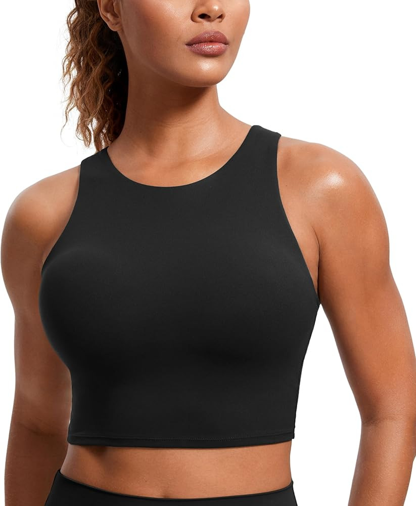 CRZ YOGA Butterluxe Racerback High Neck Longline Sports Bras for Women - Padded Workout Crop Tank... | Amazon (US)