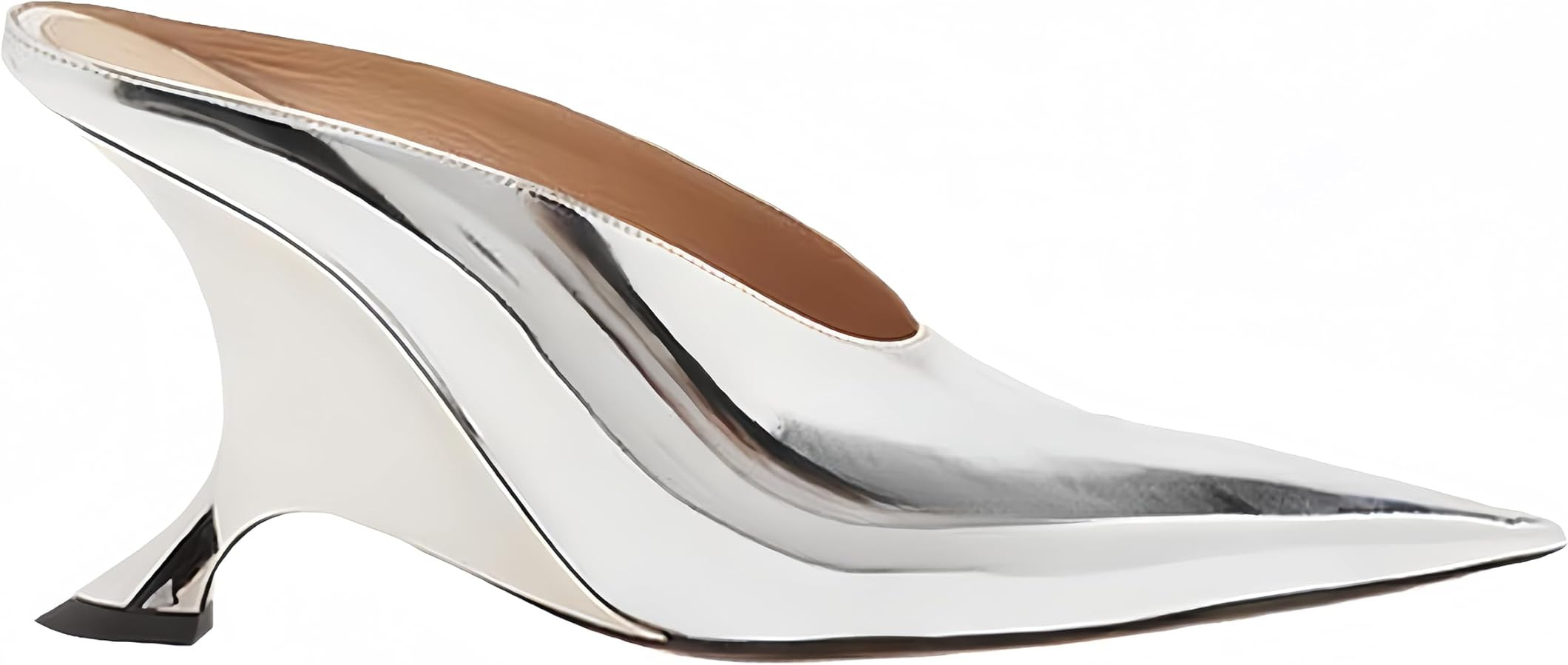 Metallic Leather Heeled Mules for Women Sexy Sandals Pointed Closed Toe Slip On Wedge Mule Dressy... | Amazon (US)
