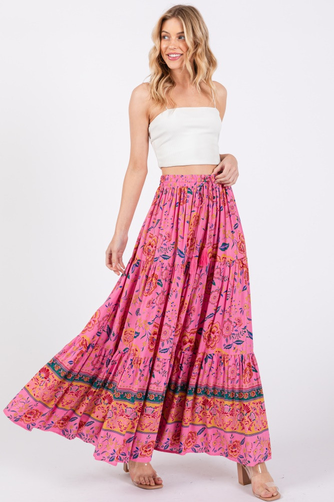 Pink Floral Tiered Maxi Skirt | PinkBlush Maternity