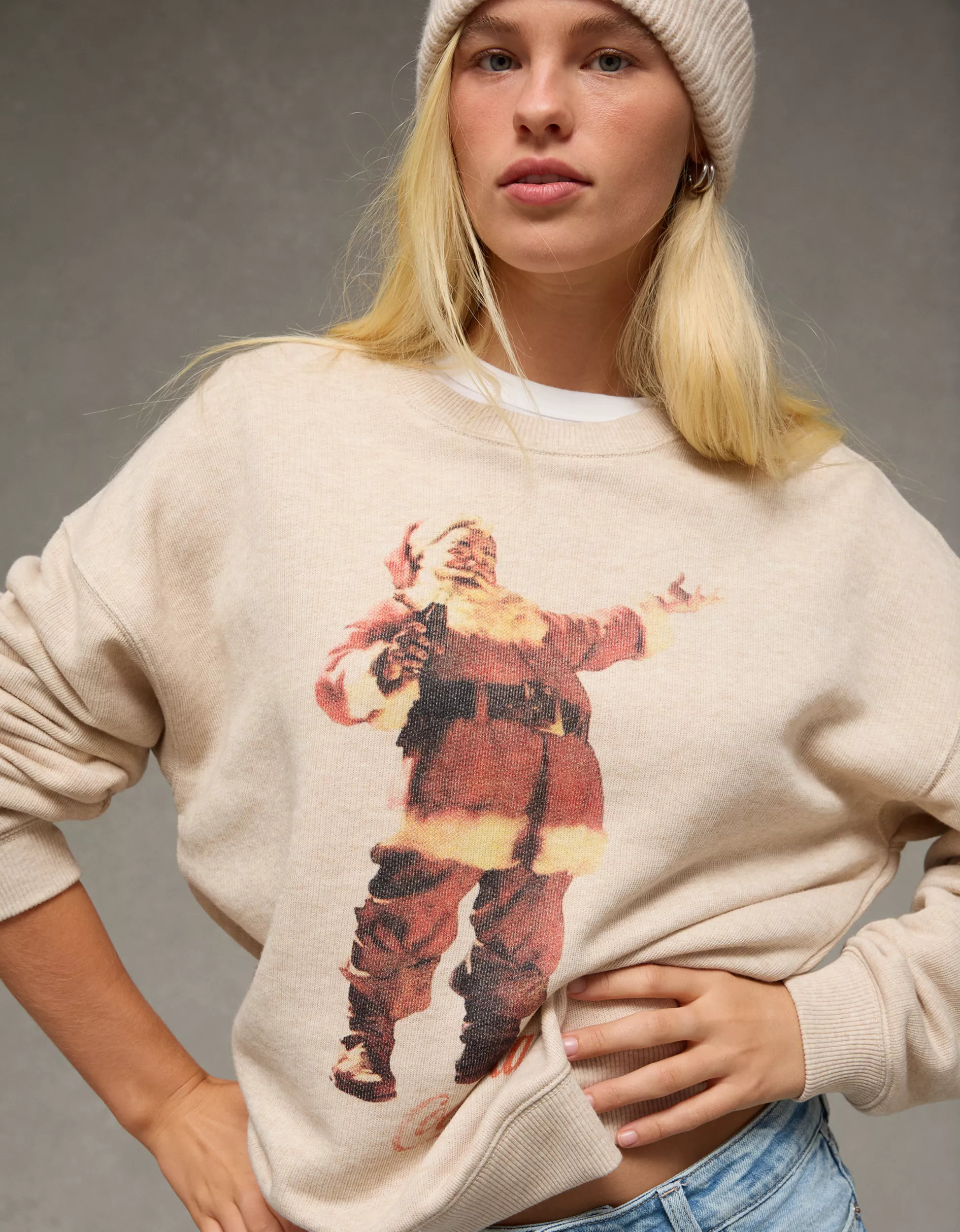 AE Coca-Cola Holiday Graphic Crew Neck Sweatshirt | American Eagle Outfitters (US & CA)