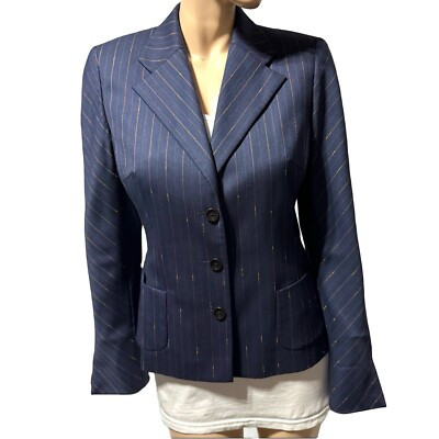 Escada Virgin Wool Blazer Jacket Women’s Size 40 US M Medium Dark Blue & Tan  | eBay | eBay US