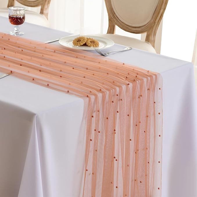 Fanami 1 Pack Pearl Table Runner -10FT Terracotta Boho Tulle Table Runners 120 Inches Long Rustic... | Amazon (US)