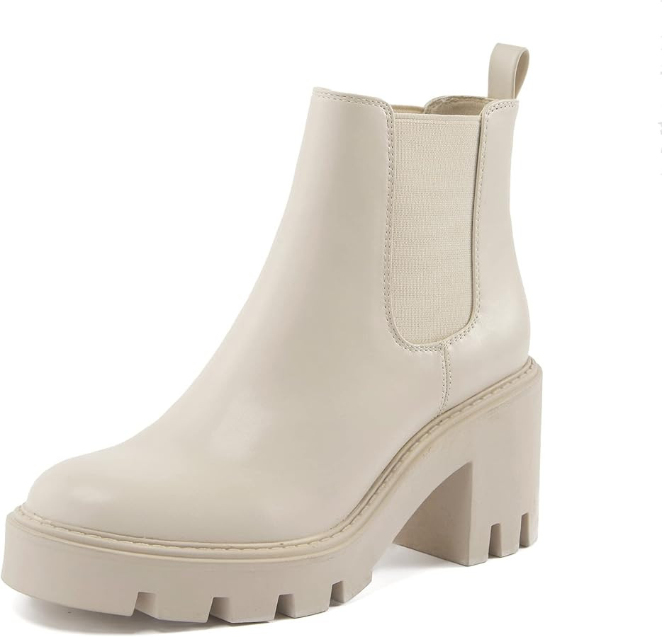 Amazon.com | REDTOP Women's Chelsea Boots Fashion Platform High Heel PU Leather Ankle Booties Rou... | Amazon (US)