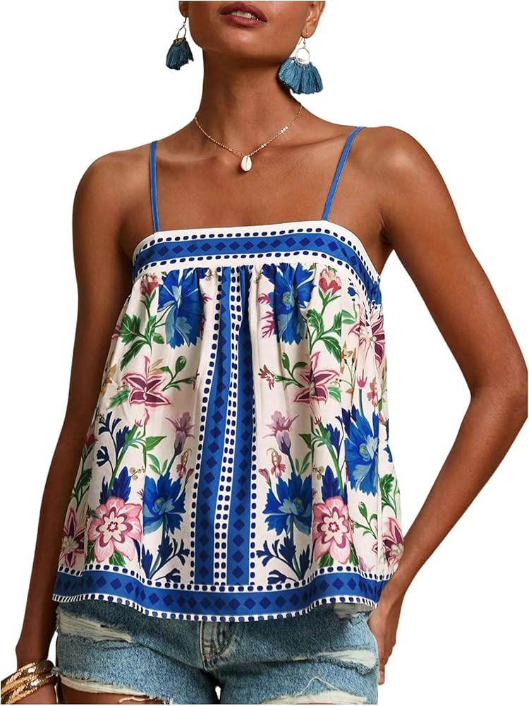SOLY HUX Women's Tropical Floral Print Cami Top Spaghetti Strap Boho Vacation Summer Tops Camisol... | Amazon (US)