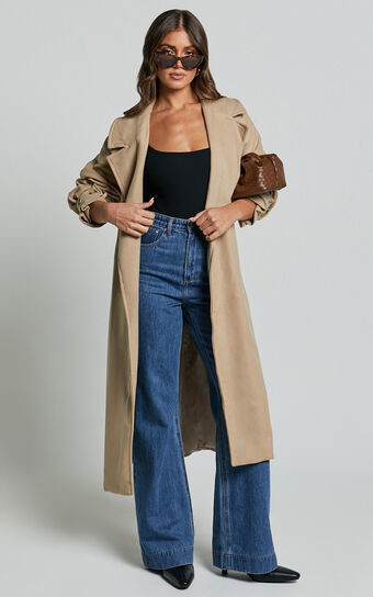Mella Coat - Belted Longline Coat in Camel | Showpo (US, UK & Europe)