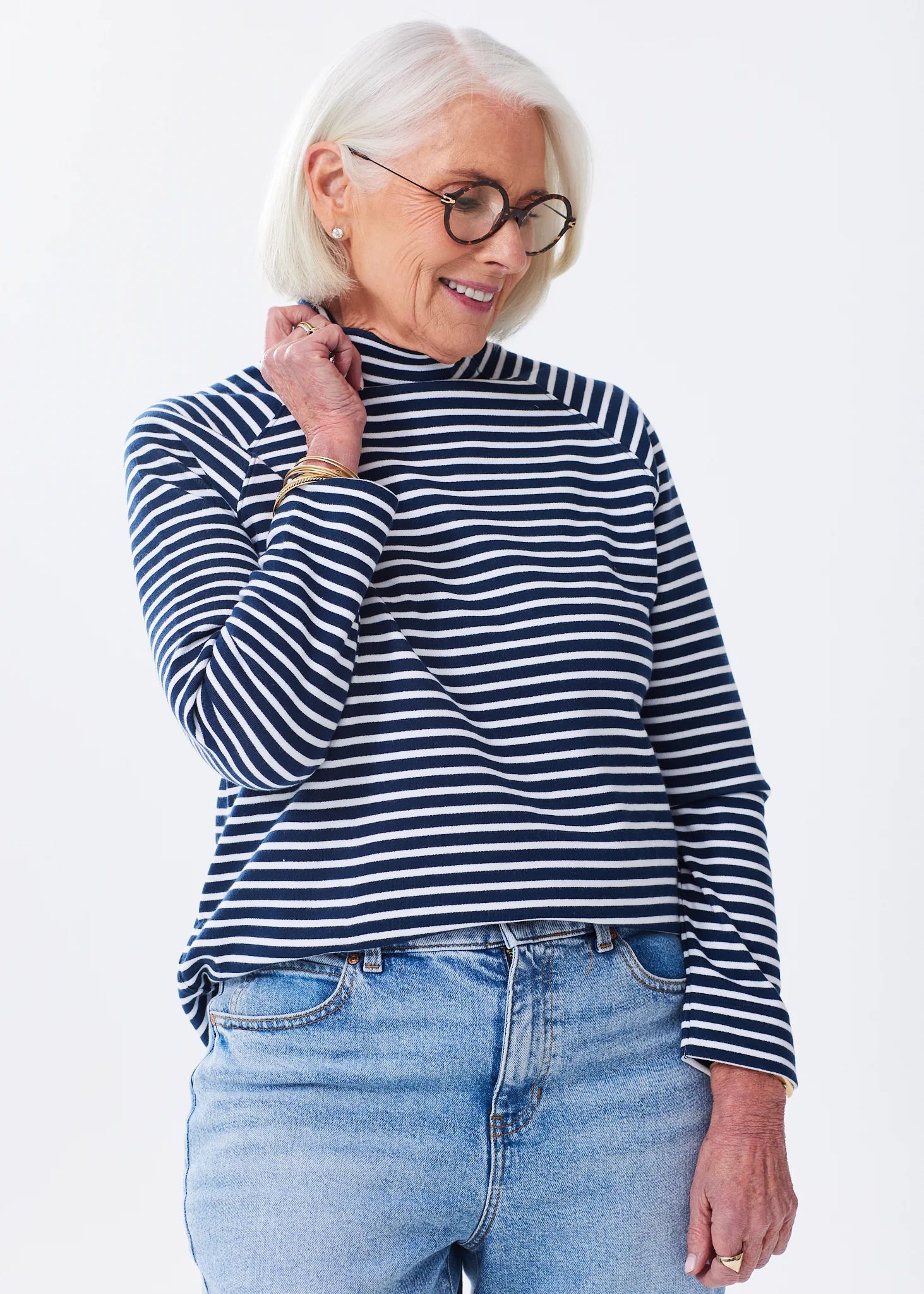 The Mock Neck Sweatshirt - Striped | Alice Walk