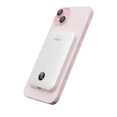 iWalk Magnetic Ultra Slim Portable 5000mAh Wireless Charger Power Bank W/LED Display Battery Pack Easy Grip Compatible for iPhone 12 and Up - White | Target