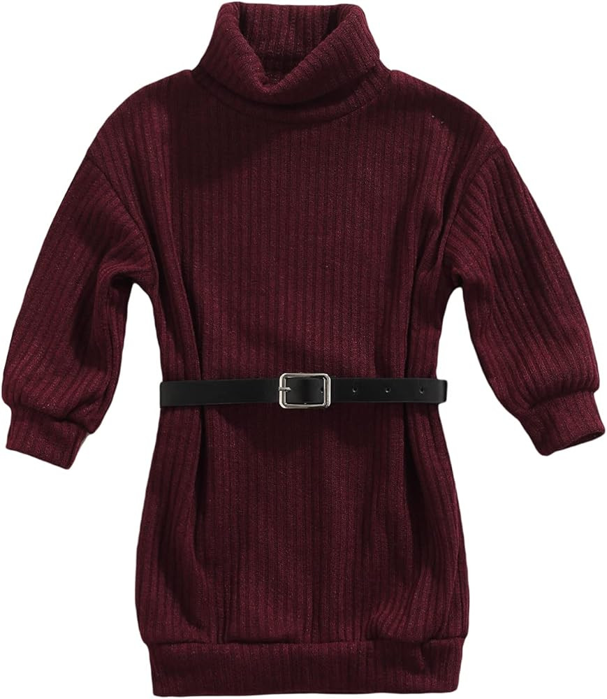 GOOCHEER Toddler Baby Girl Outfits Turtleneck Knit Sweater Dress Kids Solid Ribbed Long Sleeve Dr... | Amazon (US)