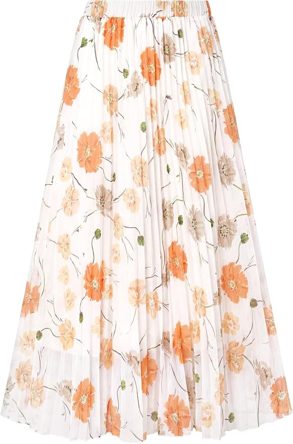 ANRABESS Womens Maxi Skirts Pleated Floral Chiffon Dressy Casual Flowy A-Line Skirt with Full Lin... | Amazon (US)