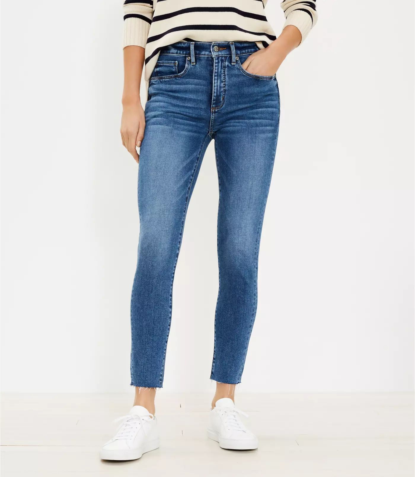Mid Rise Skinny Jeans in Mid Indigo Wash | LOFT