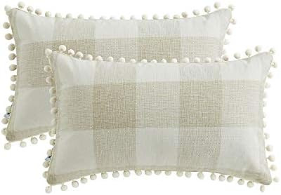 Pack of 2 Decorative Linen Throw Pillow Covers, Retro Farmhouse Buffalo Check Plaid Pillows, Pill... | Amazon (US)