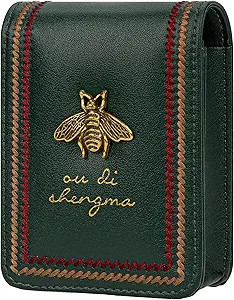 Genuine Leather Lipstick Case with Mirror, Mini Portable Makeup Bag for Purse, Dark Green, 1-Pack | Amazon (US)