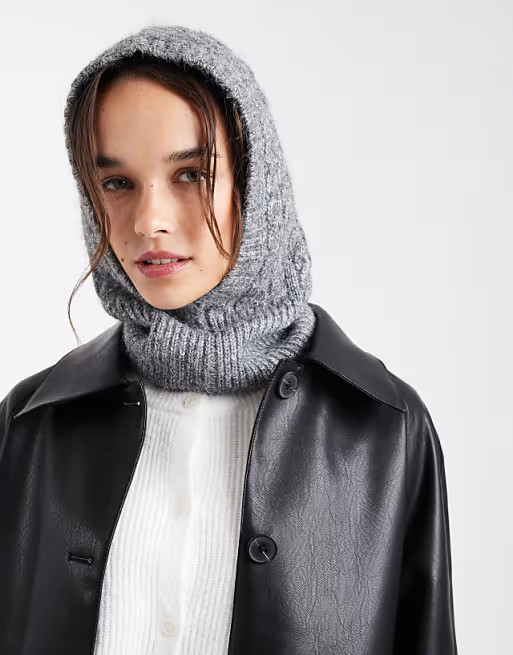 Pieces cable knit balaclava in dark grey melange | ASOS | ASOS (Global)
