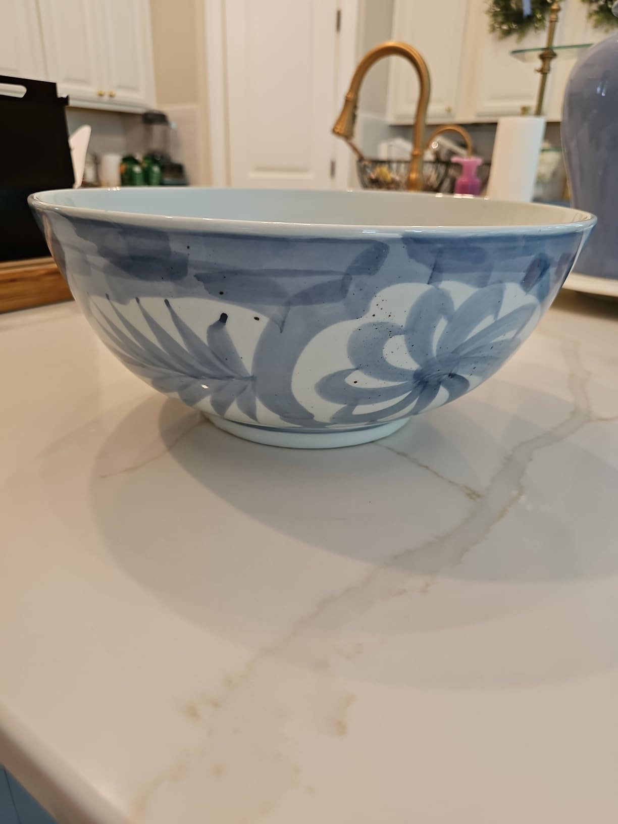 Creative Co-Op Hand Painted Stoneware Bowl with Floral Design, Blue and White | Amazon (US)