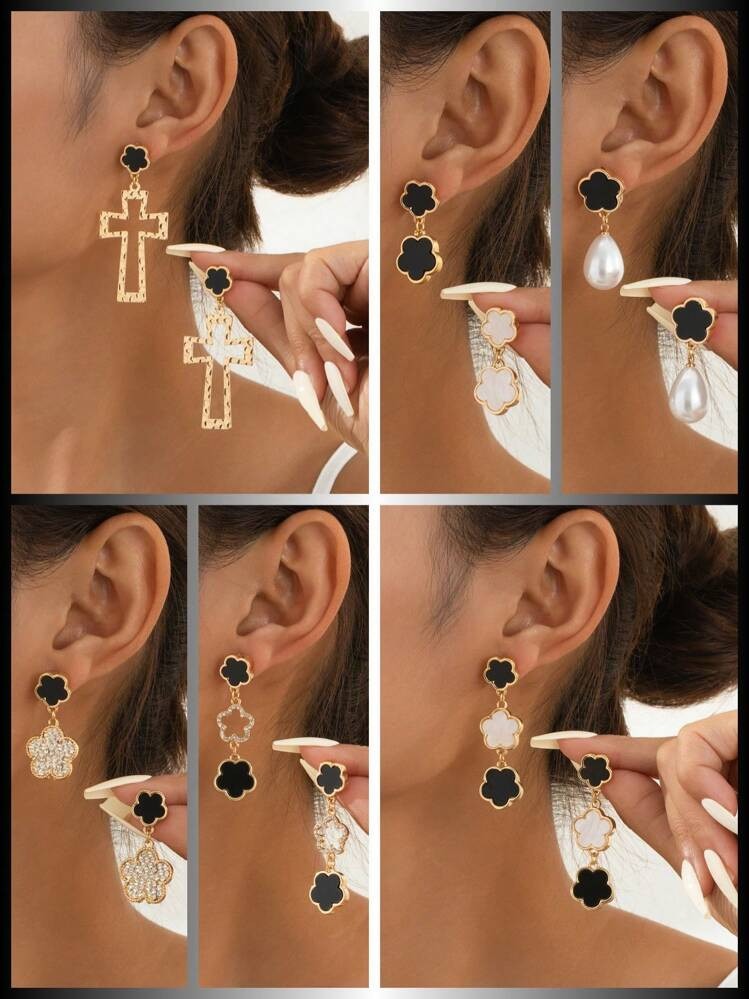 [Lucky Flower Home] 2-Piece Sparkling Lucky Flower Jewelry Set - Shiny Earrings Pendant, Necklace... | SHEIN