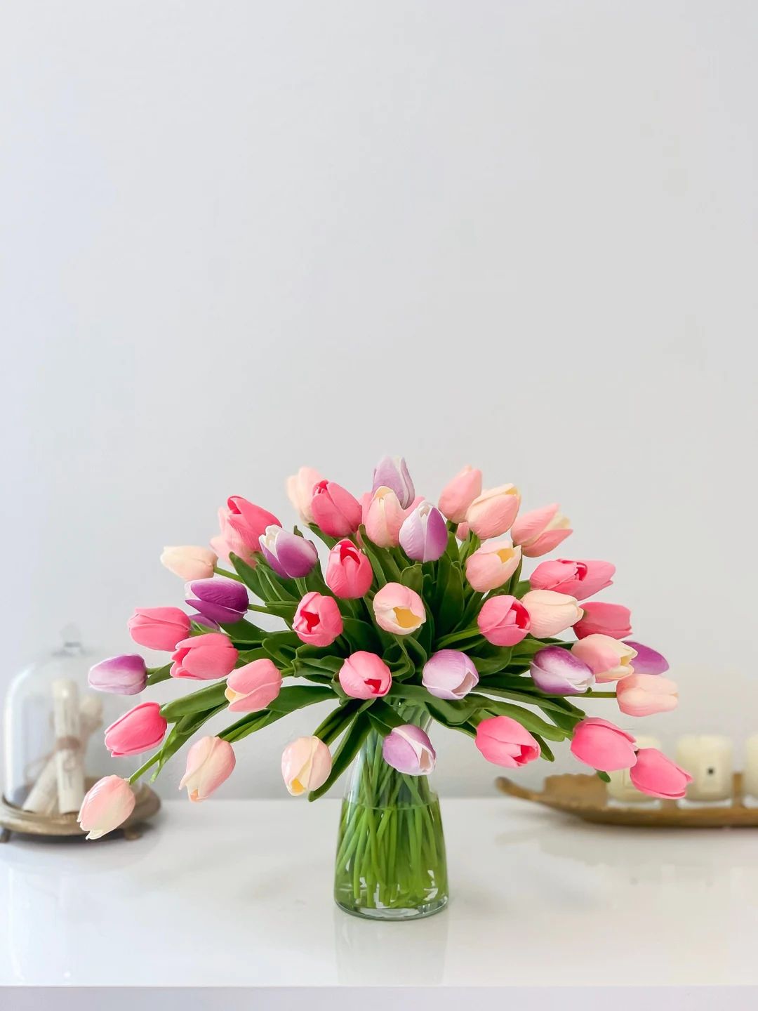 55 Pink Real Touch Tulip Centerpiece-floral Arrangement-purple - Etsy | Etsy (US)
