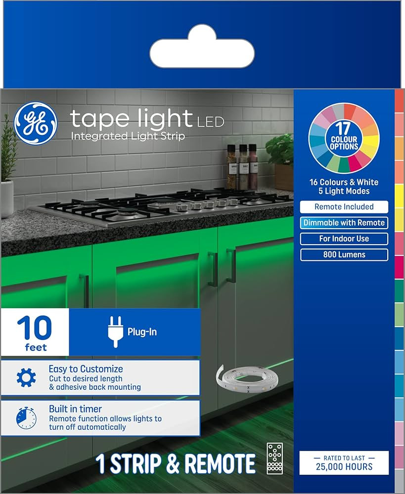 GE LED Tape Light, Indoor Plug-In Strip Light, Color Changing, 10ft | Amazon (US)