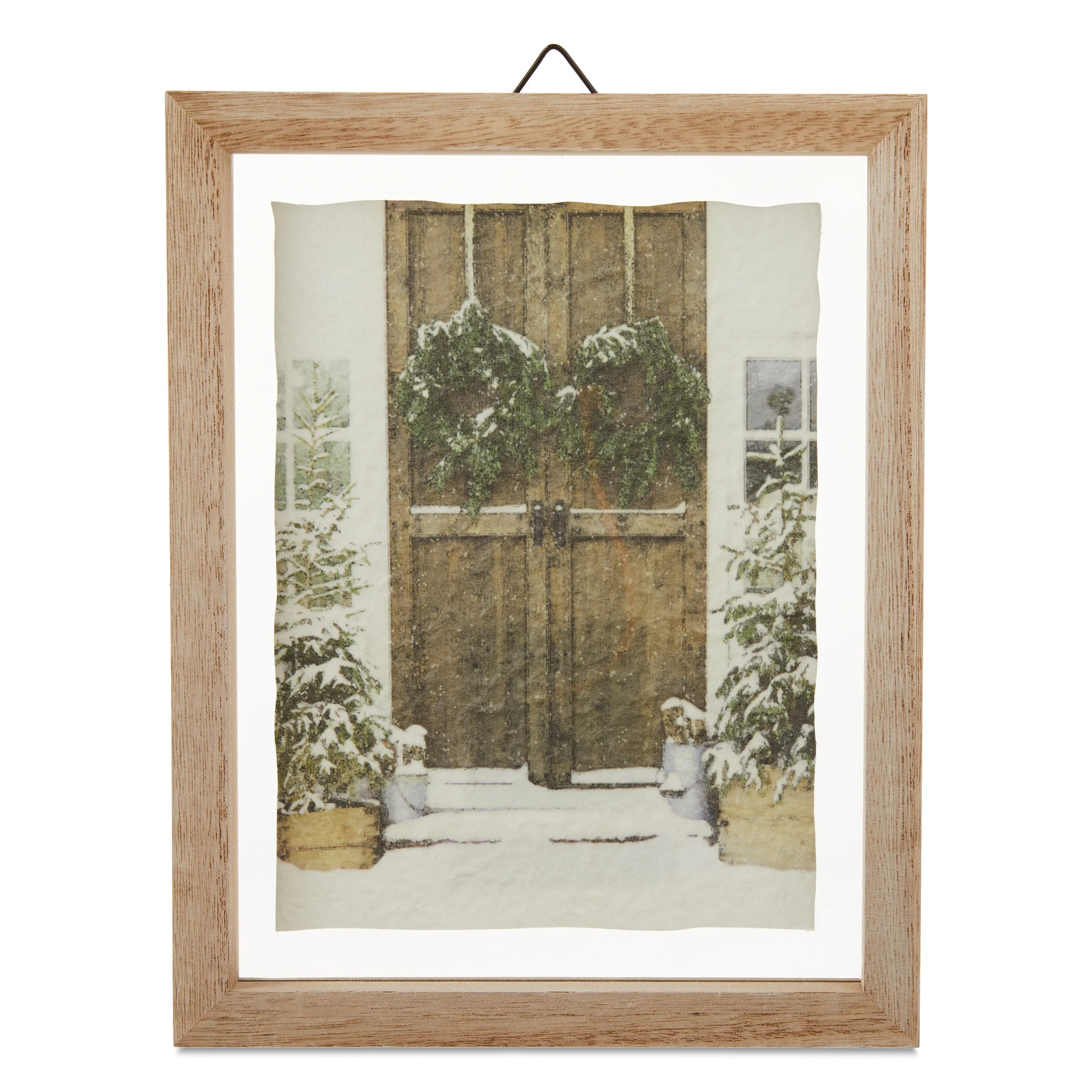 Rustic Door with Wreaths Framed Hanging Christmas Decoration, Brown and White, 8" x 10", by My Te... | Walmart (US)