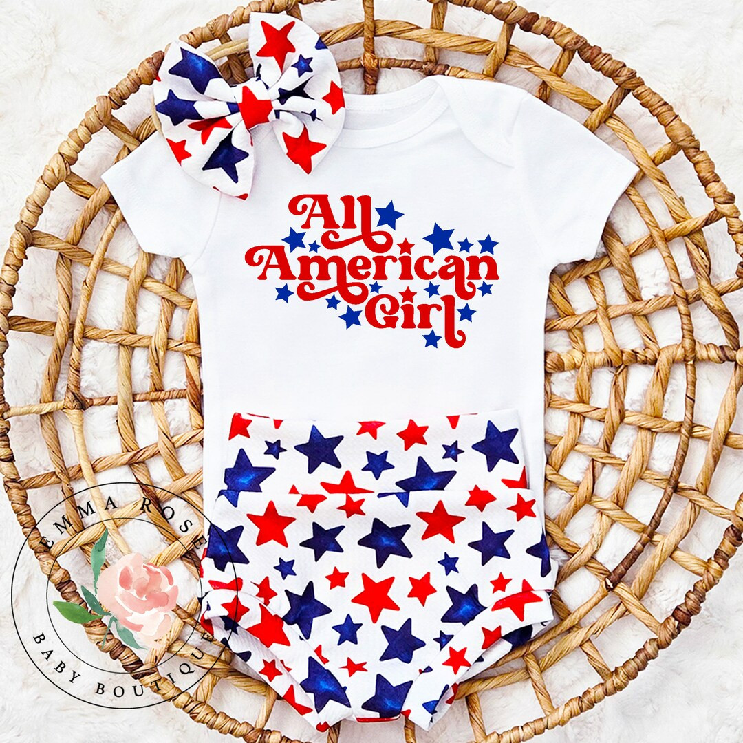 All American Girl 4th of July Outfit, Red White and Blue Stars, Baby Girl First 4th of July Outfi... | Etsy (US)