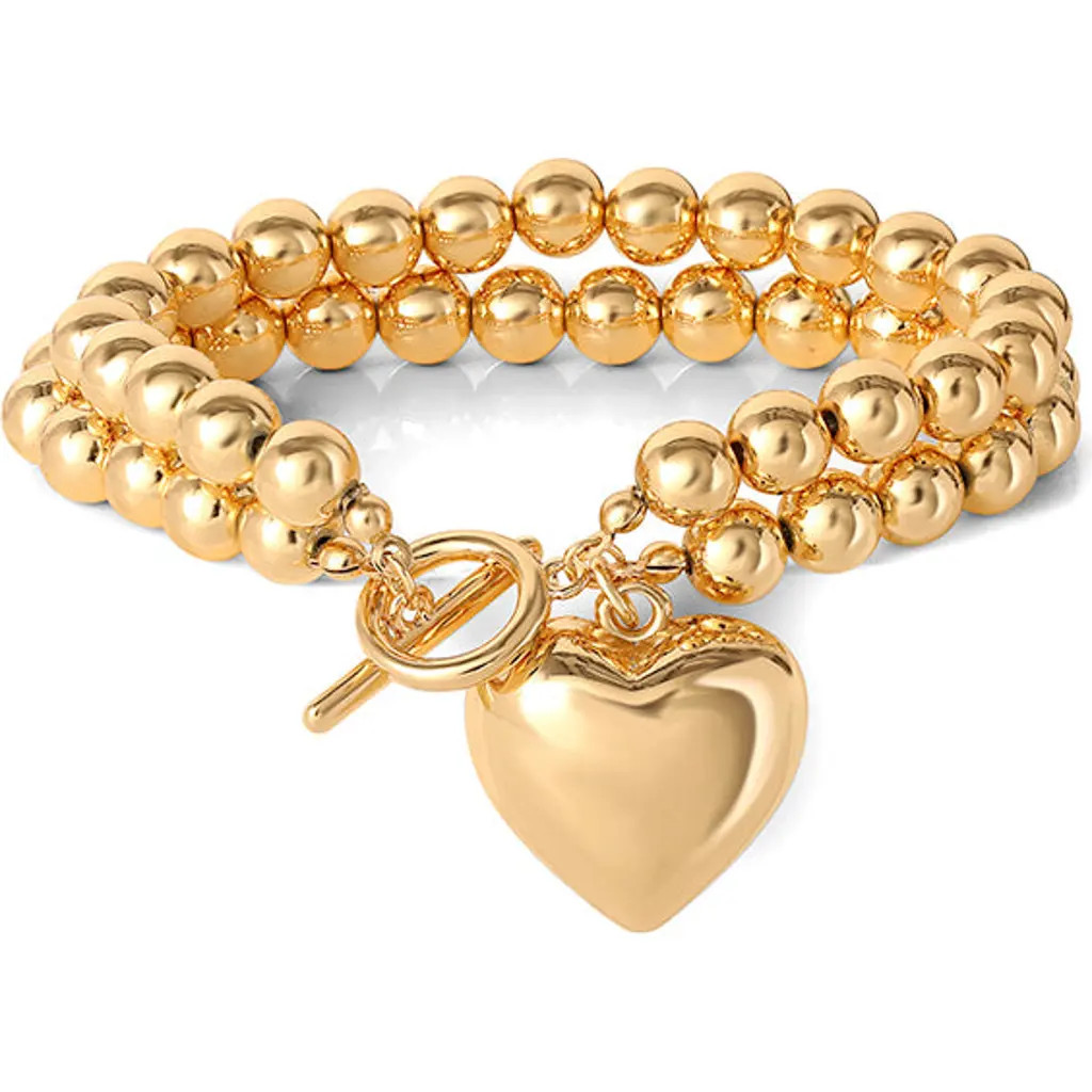 Jessica Simpson Bead Heart Bracelet in Gold at Nordstrom | Nordstrom