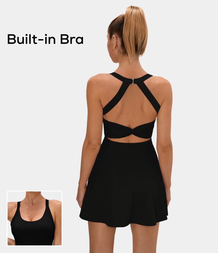 Women’s Backless Cut Out Twisted Side Pocket 2-in-1 Mini Barre Ballet Dance Dress - HALARA | HALARA