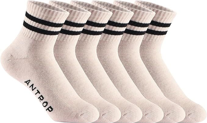 ANTROP WoMen Quarter Crew Cotton Heel Tab Athletic Running Cushion Socks ?6 Pairs? | Amazon (US)