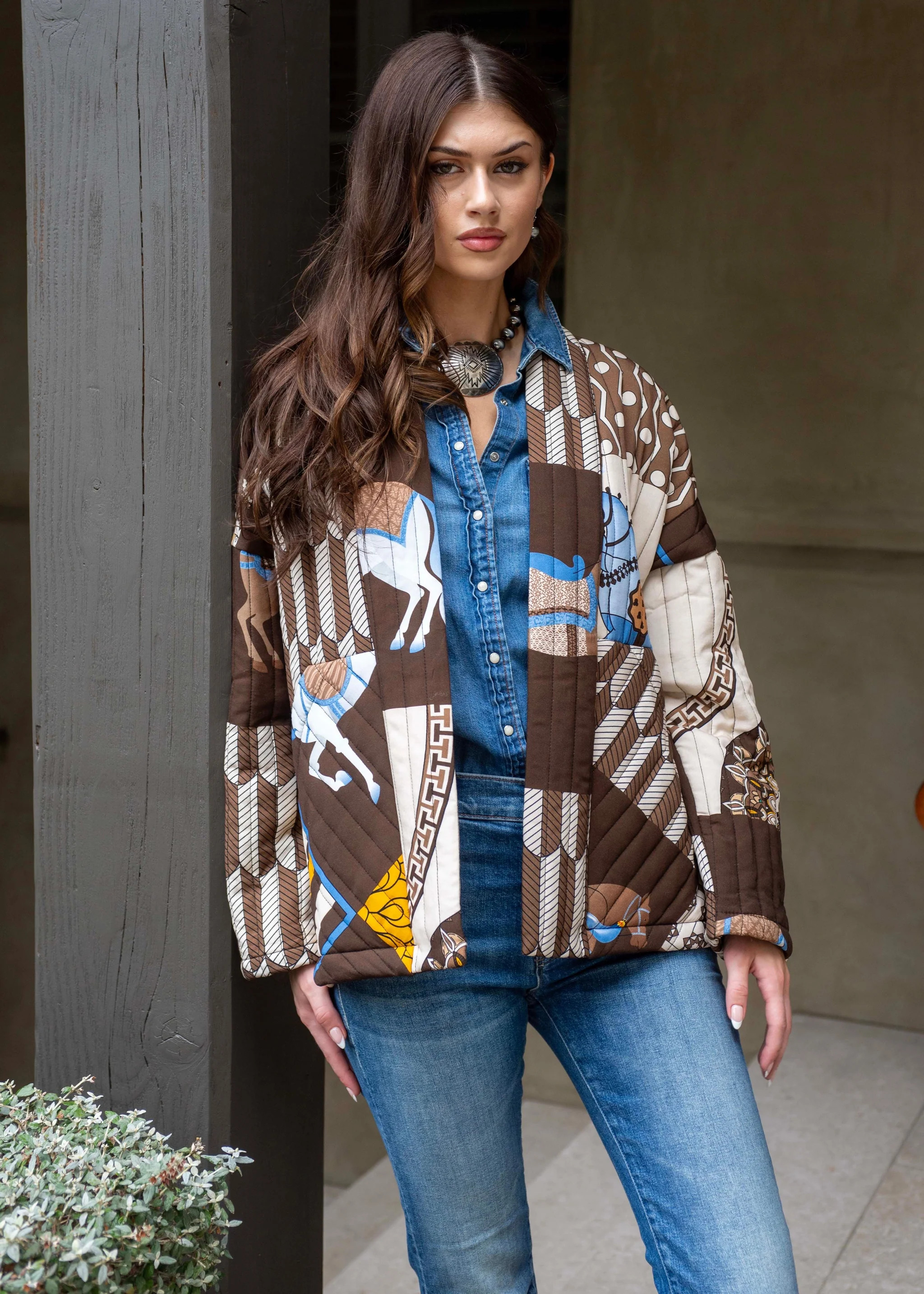 Jacqui Equestrian Quilted Puffer Jacket - Brown | Benaar La