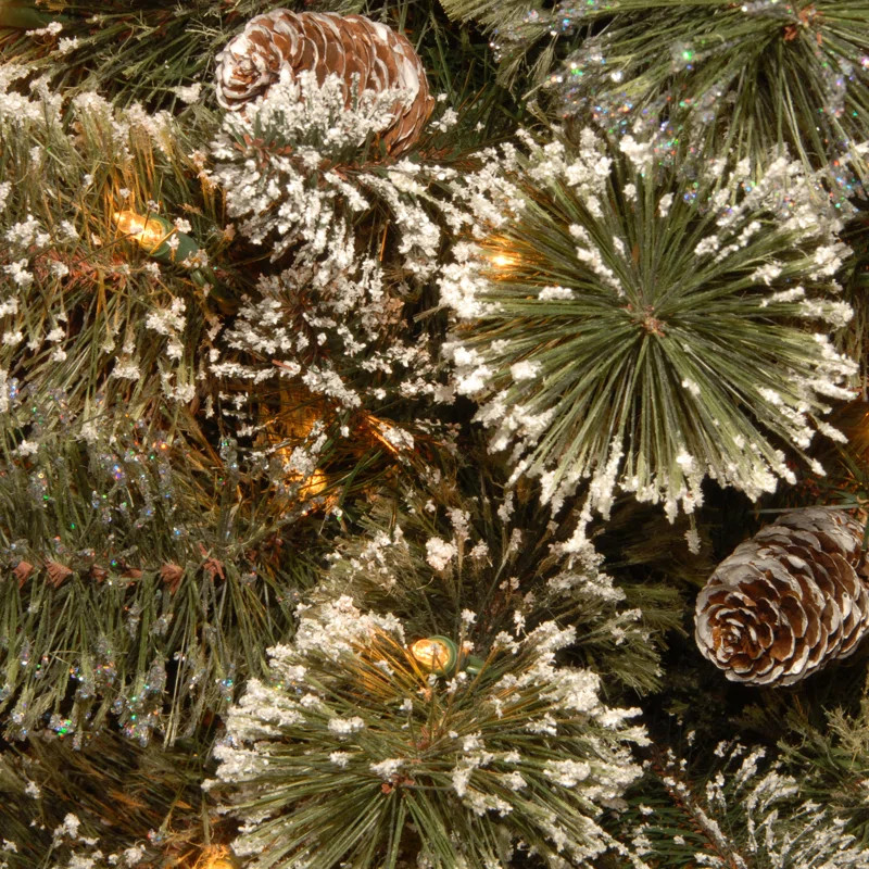 Glittery Bristle Pine Wreath with Clear Lights | Wayfair North America