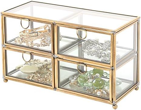 MyGift Vintage Clear Glass & Brass Metal 4 Drawer Display Box/Dresser Top Jewelry Storage Organiz... | Amazon (US)