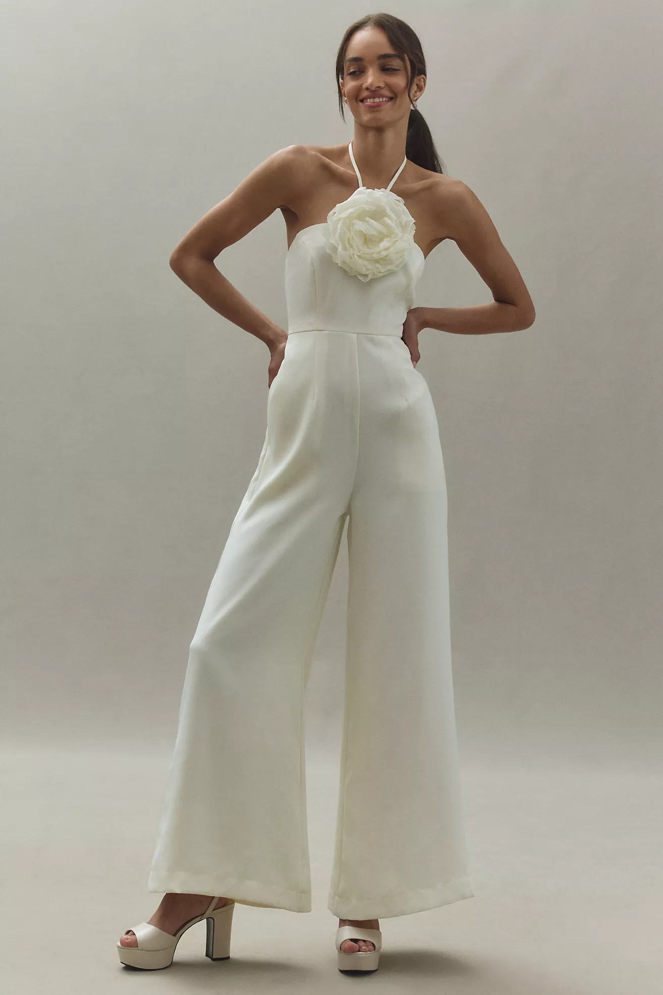 Mac Duggal Floral Appliqué Crepe Halter Jumpsuit | Anthropologie (US)