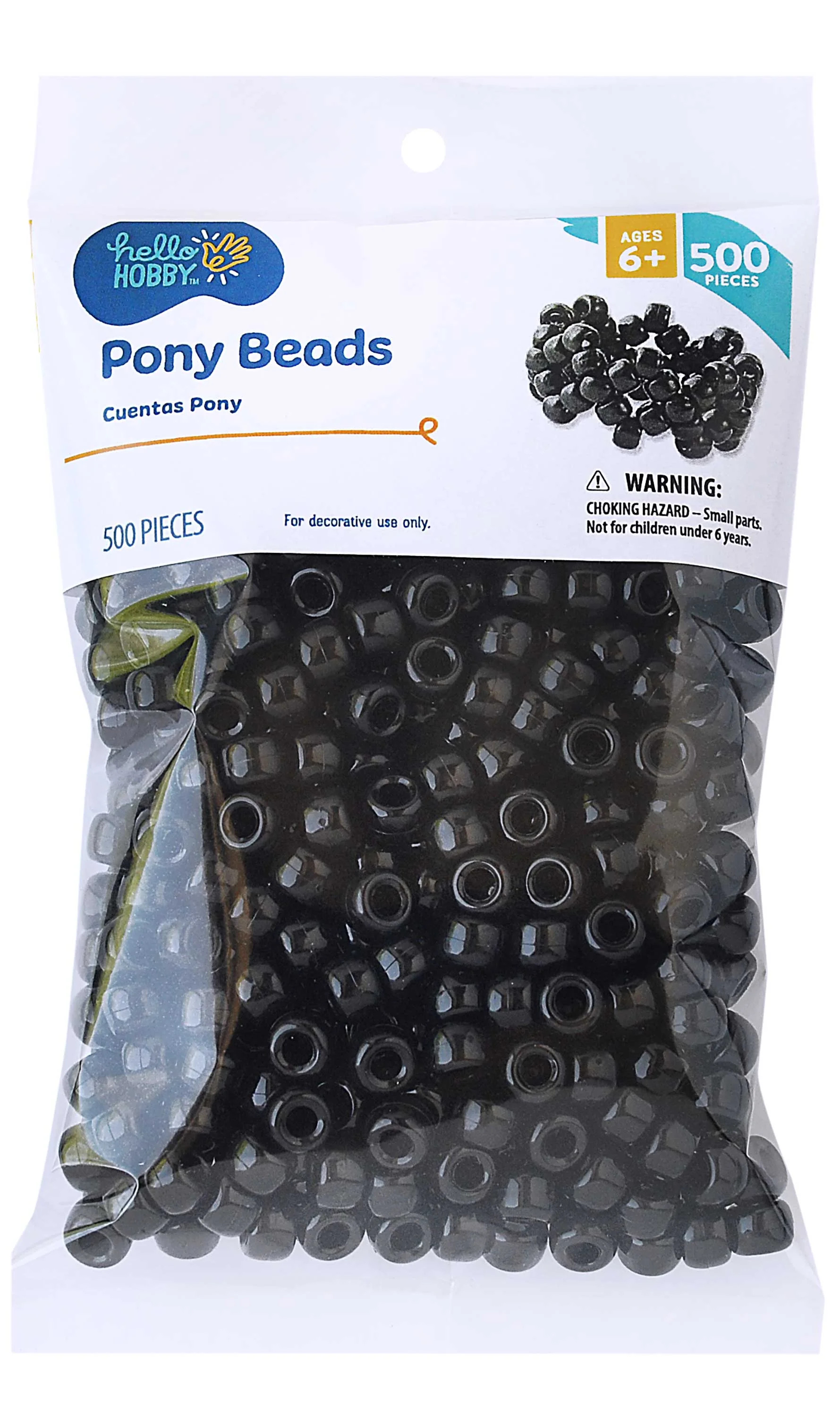 Hello Hobby Pony Bead Mix, Black, 500 Pieces, Plastic Craft Beads for Jewelry Making and DIY Proj... | Walmart (US)