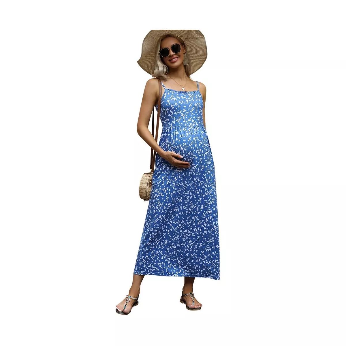 Women's Sleeveless Maternity Dress Spaghetti Strap Summer Casual Maxi Dress for Baby Shower or Da... | Target