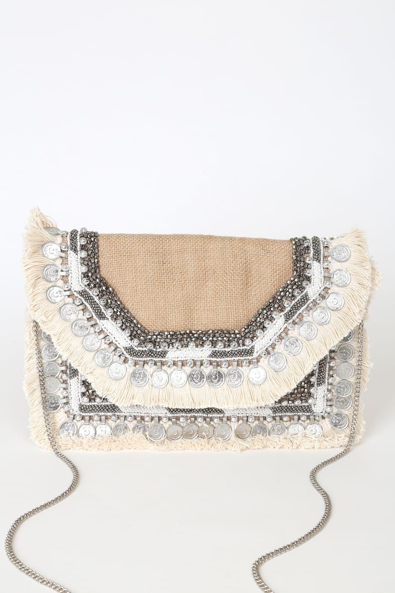 Dreamteam Beige Beaded Coin Envelope Clutch | Lulus (US)