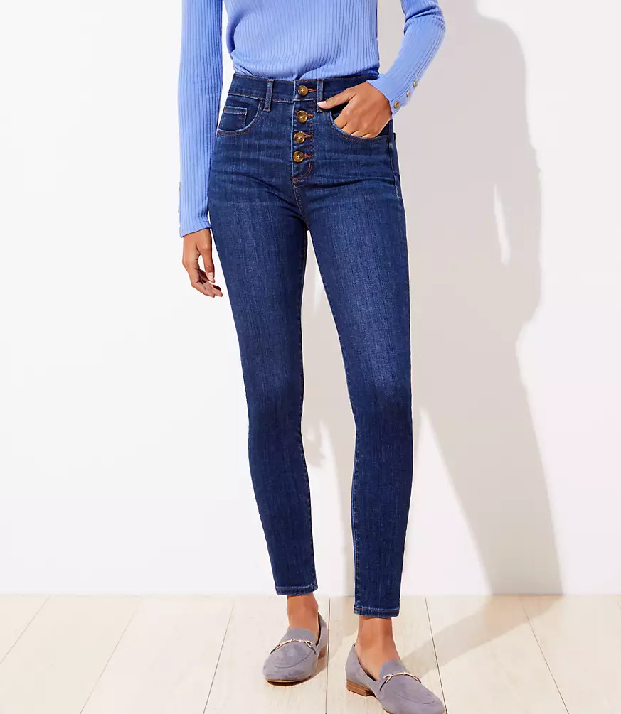 Curvy High Rise Slim Pocket Skinny Jeans in Staple Dark Indigo Wash | LOFT | LOFT