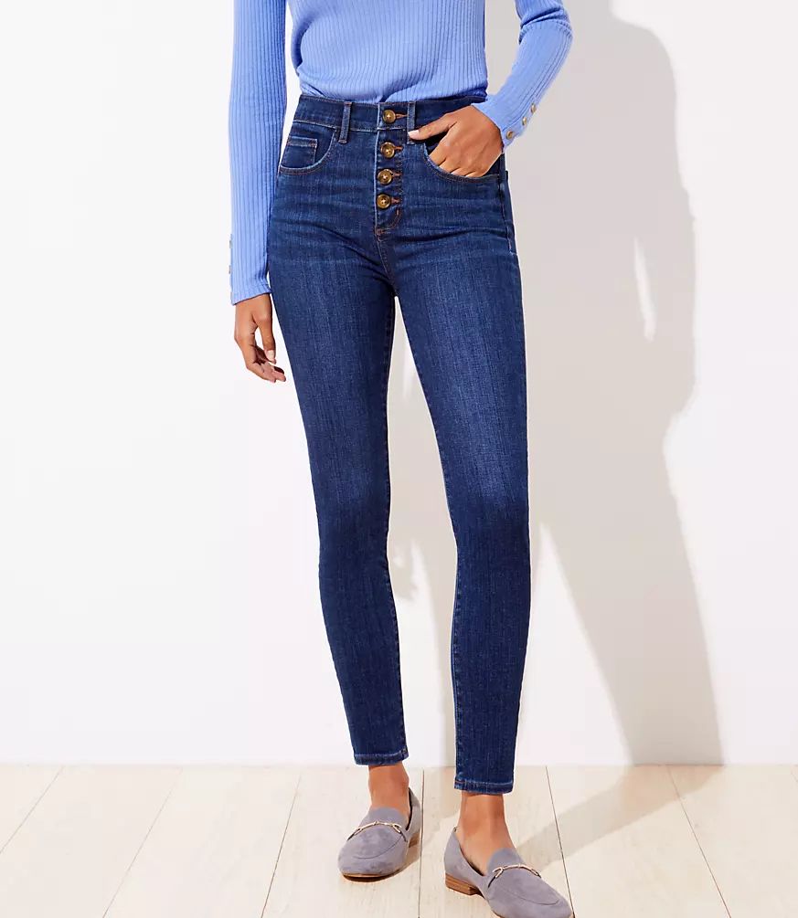 Curvy High Rise Slim Pocket Skinny Jeans in Staple Dark Indigo Wash | LOFT | LOFT