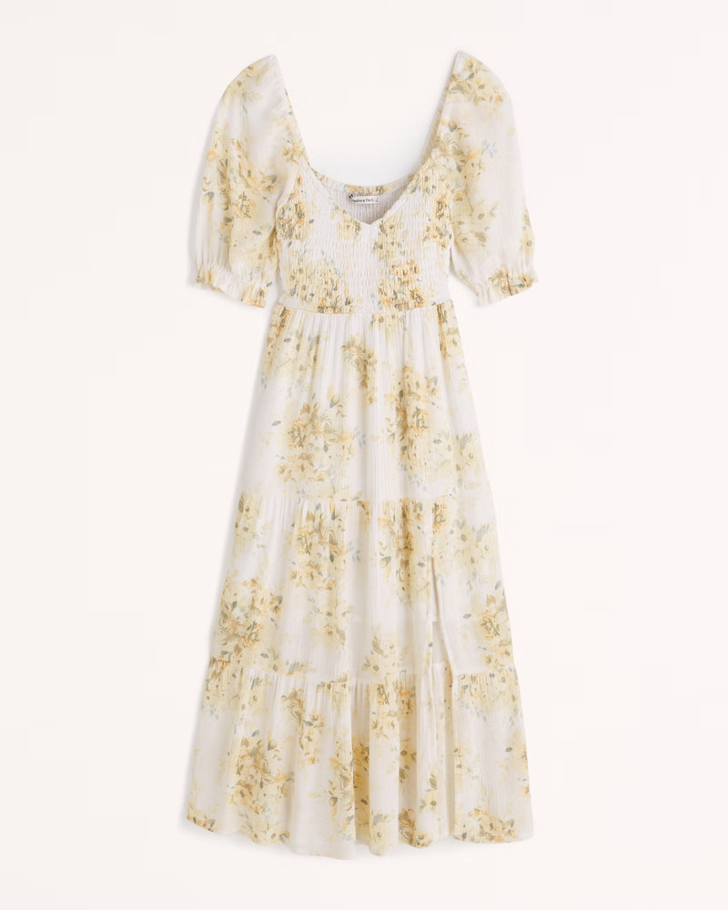 Short-Sleeve Smocked Midi Dress | Abercrombie & Fitch (US)